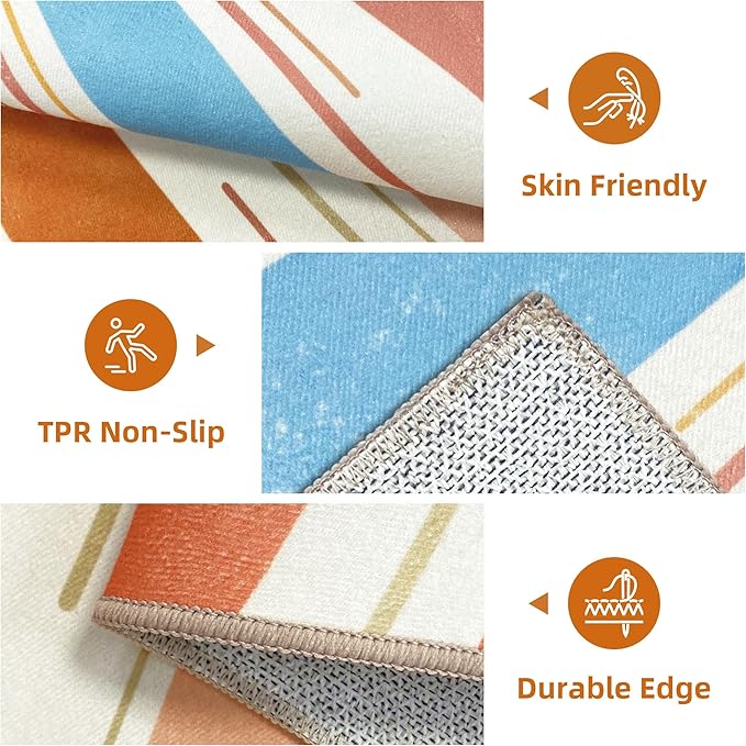 Multicolored Outdoor Indoor Area Rug Boho Sun Rainbow Washable Outdoor Patio Rugs Medieval Aesthetic Vintage Abstract Art Non-Slip Carpet for Living Room, Patio, Porch, Pool Deck (5x8)