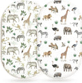 Bassinet Sheets for Baby Girls Boys 2 Pack, Fitted Baby Mattress Sheet for Rectangle, Oval, Hourglass Bassinet Mattress, Breathable Cozy & Universal Fit (Jungle Journey)