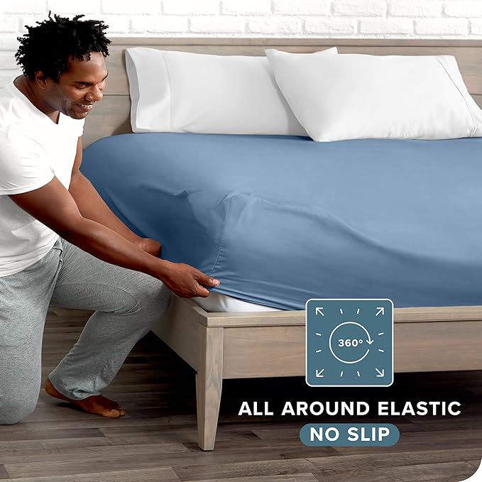 Bare Home Fitted Bottom Sheet Queen Size - Premium 1800 Microfiber - Ultra-Soft Hotel Luxury - Deep Pocket - Durable and Long Lasting - Fitted Sheet (Queen, Coronet Blue)