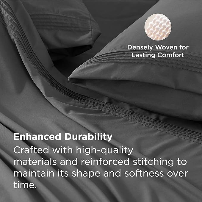 Bedsure Twin XL Sheets Dorm Bedding, GentleSoft Breathable Extra Long Twin Sheets & Pillowcases, Moisture Wicking Cooling, Deep Pocket Fits Mattress Up to 21 Inches Thick, Dark Grey