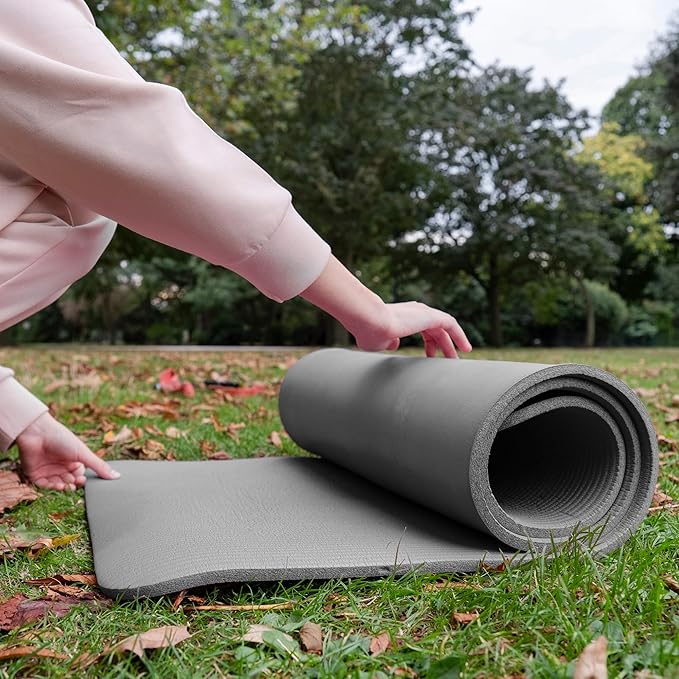 BalanceFrom GoCloud 71x24 Inches Extra Thick Yoga Mat 1-Inch High-Density Foam – Roll-Up Exercise Pad with Double-Sided Non-Slip Surface and Carrying Strap for Pilates and Home Workouts