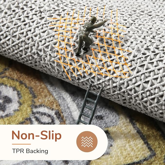 OPPODREAM Thin 10x14 Area Rugs, Washable Rugs 10x14 with Non Slip Backing, Low-Pile Faux Cashmere 10 x 14 Carpet, Yellow