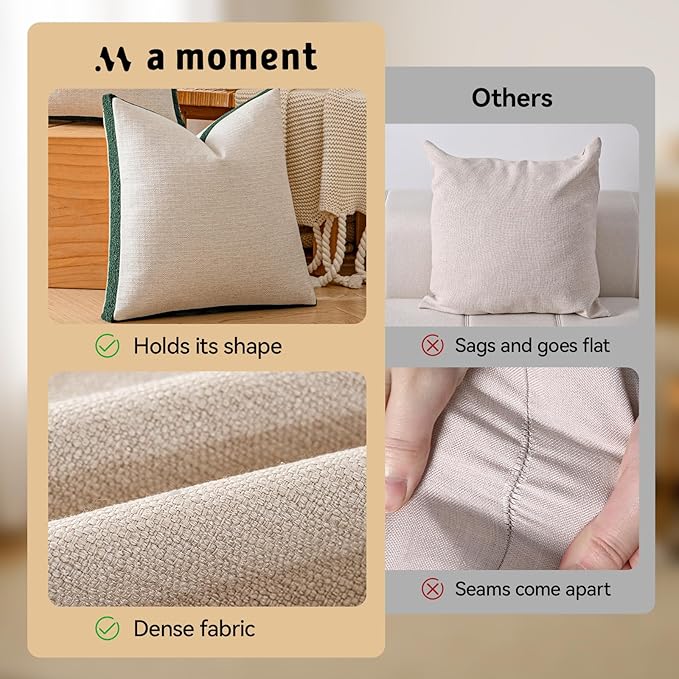 a moment Christmas Dark Green Loop Yarn Linen-Like Pillow Cover Natural Soft Decorative Throw Pillow Case Farmhouse 12x20 Inch, Textured Cushion Cover for Sofa Bed, Wrinkle-Resistant Home Decor