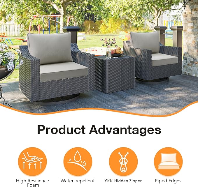 Sunbrella Outdoor Patio Chair Cushions Set, 24" x 24", Set of 2, Water-Repellent, Fade Resistant, Deep Seat Cushion for Backyard, Couch, Sofa and Patio Furniture, Specrtum Pebble