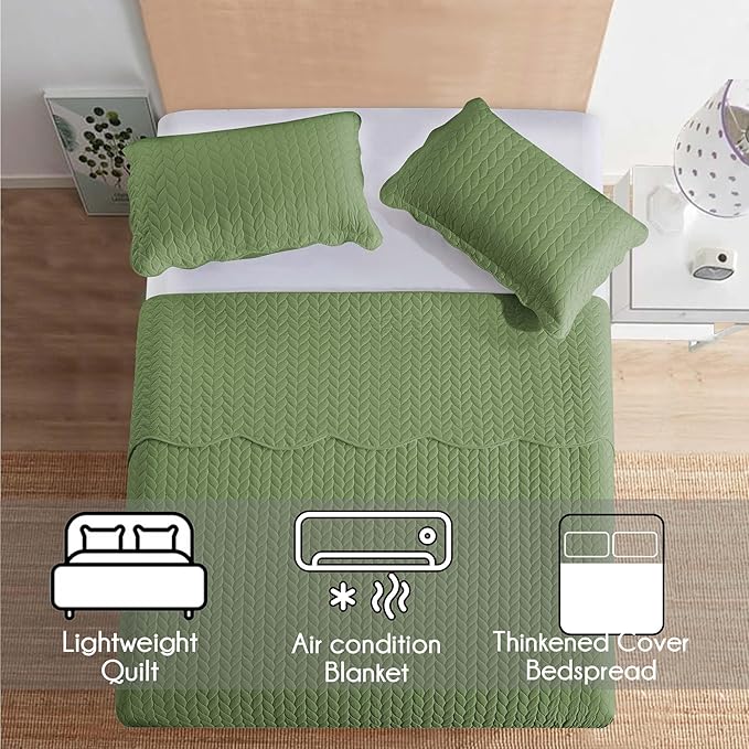 IR Imperial Rooms Twin Quilt Bedding Set Size (68” x 86”) + 1 Pillow Shams (20” x 26” + 2”) - 2 Pcs All Season Lightweight Reversible Microfiber Coverlet Embossed Quilt Bedspread (Olive Green)