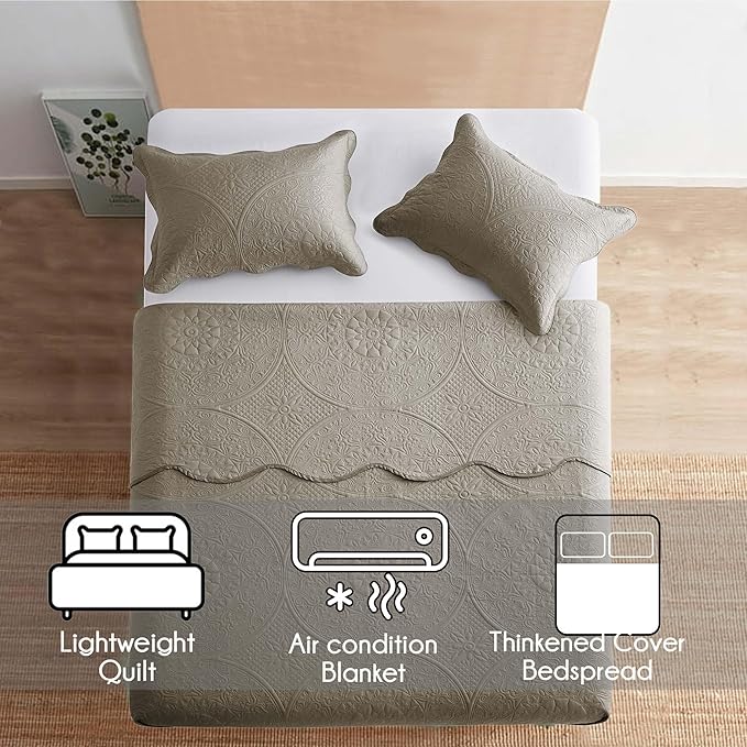 IR Imperial Rooms 8 Pack Quilt King Size Bedding (106" x 96") - Bulk Wholesale for Hotels, Guest Bedroom & Airbnbs - Lightweight Microfiber Reversible Floral Embossed Quilts Bedspreads (Beige)