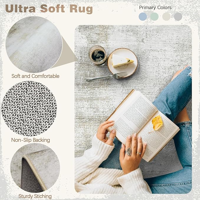 5x7 Area Rugs for Living Room: Washable Rug Modern Abstract Neutral Soft Rugs Non-Slip Low-Pile Indoor Floor Carpet for Bedroom Dining Room Nursery (Beige, 5'x7')