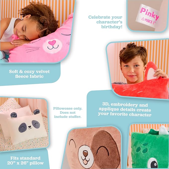 Saint Eve Kids Pillow Pals Fuzzy Pillow Case, Cute Animal Friends Soft Pillow Cover for Kids Beds and Nap Time - Sunny The Bear
