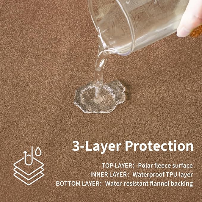 QiyI Waterproof Blanket for Bed King Size, Washable Reversible Bed Cover, Large Leakproof Stain-Resistant Furniture Protector for Travel & Camping, 80"x90", Brown/Tan