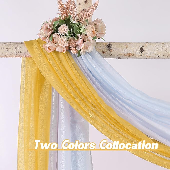 DONREN 216 Inches Long Window Scarf - Luxury Soft Semi Sheer Scarf Valance for Wedding (1 Panel, Amber Yellow)
