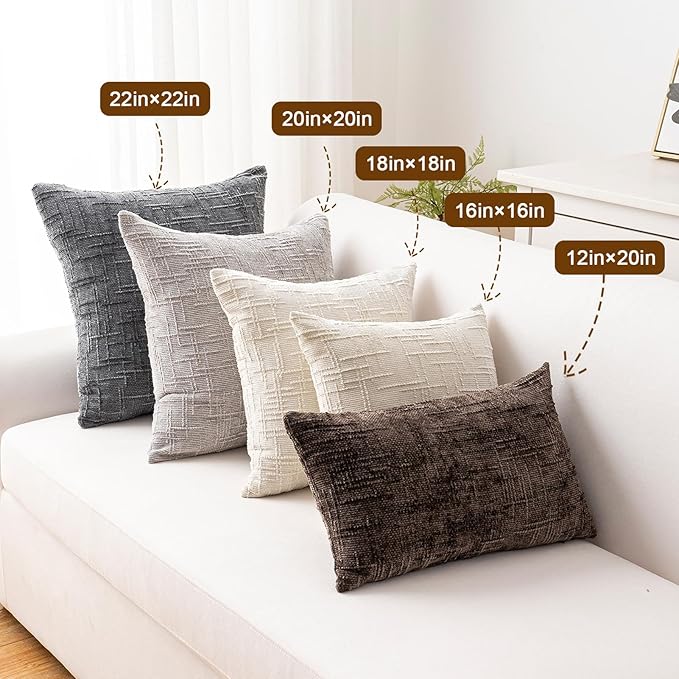 Decorative Throw Pillow Covers 18x18 Inch Set of 4, Soft Solid Farmhouse Chenille Couch Pillows, Spring Pillow Covers for Couch Sofa Bed Living Room Home Decor Pillowcase, Coral
