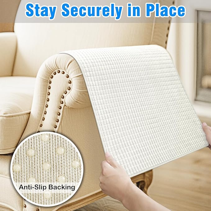Couch Arm Covers, Sofa Arm Covers, Waterproof Armrest Cover for Sofa, Armchair, Loveseat, Headrest Cover, Non-Slip Recliner Arm Cover, Arm Chair Covers Set of 2 (Cream, 23"×19")