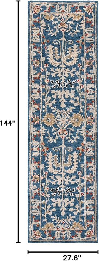 SAFAVIEH Antiquity Collection Runner Rug - 2'3" x 12', Dark Blue & Multi, Handmade Traditional Oriental Wool, Ideal for High Traffic Areas in Living Room, Bedroom (AT64B)