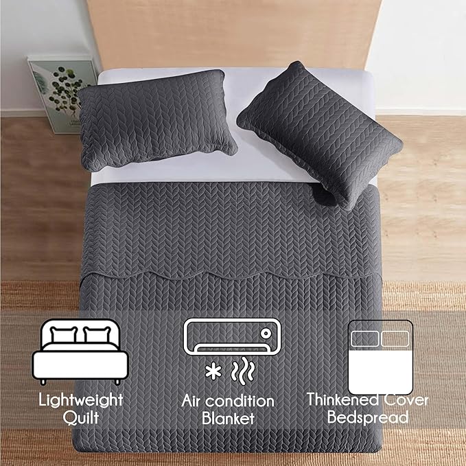 IR Imperial Rooms 8 Pack Quilt King Size Bedding (106" x 96") - Bulk Wholesale for Hotels, Guest Bedroom & Airbnbs - Lightweight Microfiber Reversible Embossed Quilts Bedspread (Charcoal)