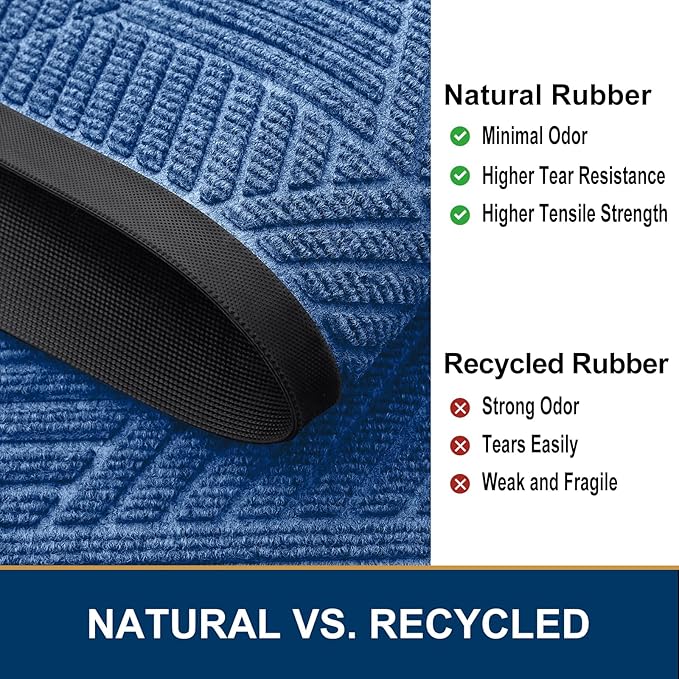 Smiry Half Circle Front Door Mat Outside Entrance, Heavy Duty Sturdy Natural Rubber Doormat, Trap Dirt and Moisture, Low Profile Mats for Indoor Outdoor Entry, Irregular Triangle (36x24, Blue)