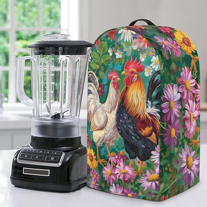 Rooster Flower Blender Dust Cover Stand Mixer or Coffee Maker Appliance Covers, Anti Fingerprint Polyester Dust Proof Stain Resistant Blender Cover for Home Kitchen