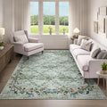 Garveehome 5x7 Washable Floral Area Rugs for Living Room: Modern Floral Non Slip Large Area Rugs for Bedroom, Large Machine Washable Living Room Low Pile Carpet with Non-Slip Backing Green 5 ft x7 ft.