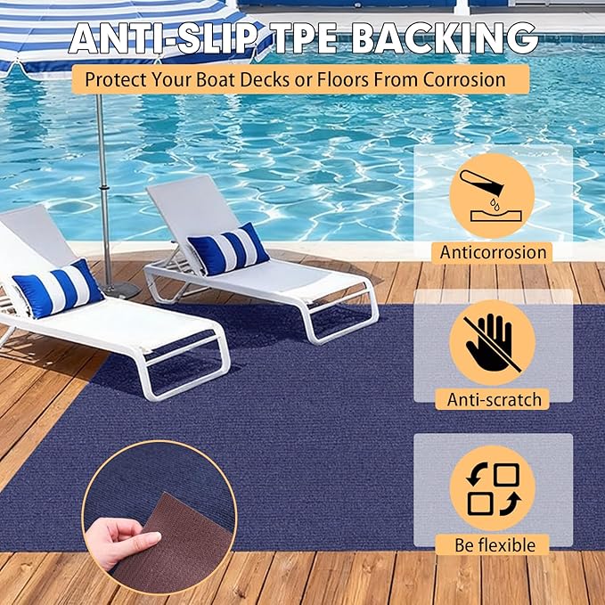 Marine Carpet,6 FT x 10 FT Deep Blue Indoor Outdoor Carpet 0.2" Thick Boat Carpet with Water-Proof TPE Backing, Non-Slide Outdoor Marine Carpet Roll for Home, Patio, Porch, Deck