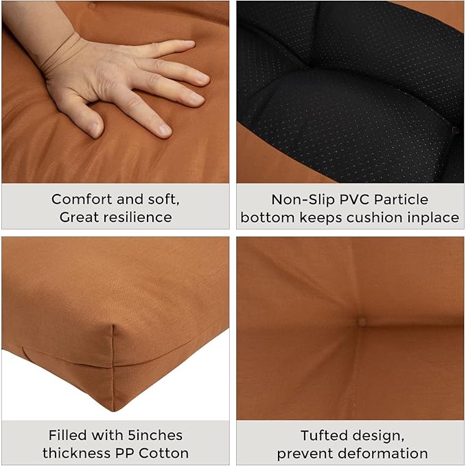 FUNHOME Outdoor Bench Cushion 42 x18 inch with Non-Slip Grips,Water Resistant Porch Swing Cushion,Bench Pillow Pads,Tufted Cushions for Patio Garden Furniture,42" Seat Cushions(Caramel Orange)