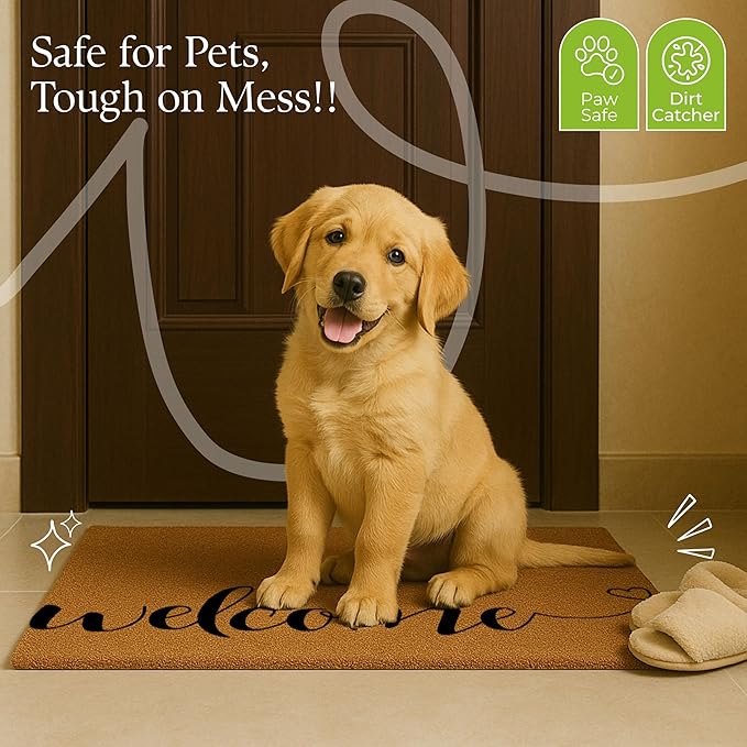 Coir Door Mats 17" X 30", Non-Slip Sturdy, PVC Backed Heavy Duty, Easy to Clean, Ideal for Door Entrance, Patio, Porch, Backyard, Garages, Welcome with Love