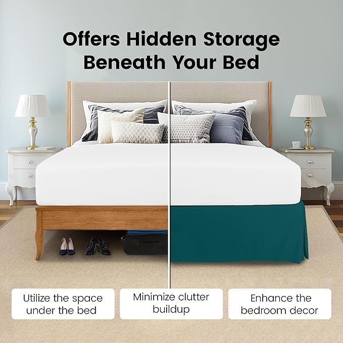 Utopia Bedding Twin Bed Skirt - Soft Quadruple Pleated Ruffle - Easy Fit with 15 Inch Tailored Drop - Hotel Quality, Shrinkage and Fade Resistant (Twin, Teal)