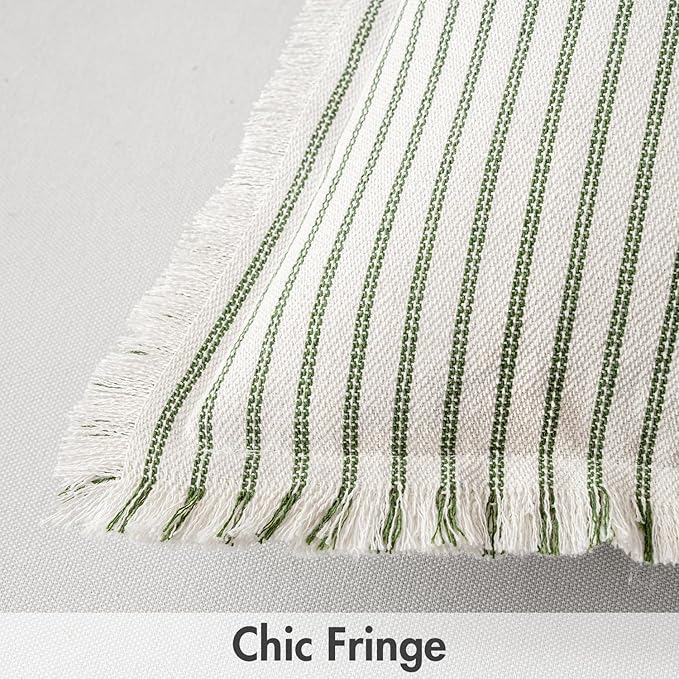 MIULEE Pack of 2 Olive Green Christmas Pillow Covers 22x22 Inch Striped Farmhouse Couch Throw Pillow Covers with Fringe Chic Linen Decorative Cushion Covers for Sofa Living Room Bed Outdoor Home Decor