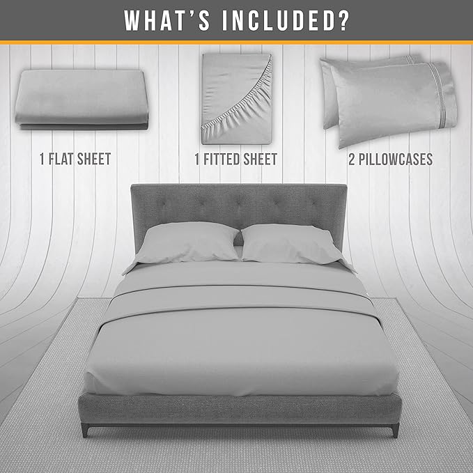 Full Size Bed Sheets Cooling - Luxury Hotel Sheet Set - Soft Sheet with Elastic Corner Strap - Deep Pocket Microfiber Bedsheet - Bedding Sheets & Pillowcases -4 PC (Full Size, Light Gray)