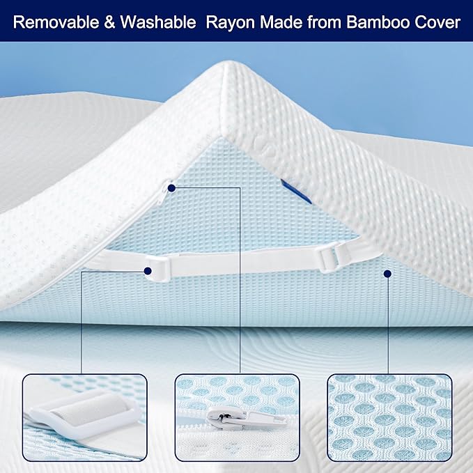 Subrtex Mattress Topper Cover (Only Cover) Mattress Protector Bedding Rayon Made from Bamboo Removable Mattress Encasement Mattress Cover with Zipper (2 Inch, White, King)