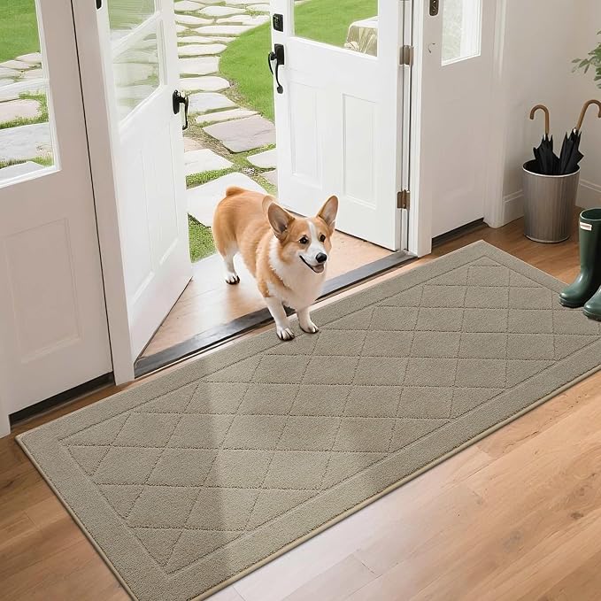 BEQHAUSE Dirt Trapper Door Mat 24" x 60", Doormat Non-Slip Entryway Rugs Washable, Dog Door Mat Stain Resistant and Absorbent Welcome Floor Mat for Front Back Door, Muddy Wet Shoes & Paws, Beige