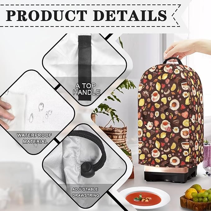 Lemons Chocolates Tea Blender Dust Cover Brown Food Processor Cover Coffee Machine Appliance Covers for Kitchen Counter Blender Covers for Kitchen Machine