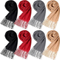 Suhine 8 Pcs Winter Scarves Bulk for Women Lightweight Blanket Scarf with Tassel Edge Pashmina Shawl for Women Men