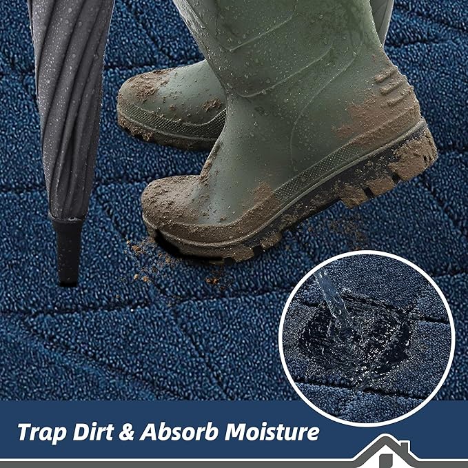 BEQHAUSE Dirt Trapper Door Mat 32" x 48", Doormat Non-Slip Entryway Rugs Washable, Dog Door Mat Stain Resistant and Absorbent Welcome Floor Mat for Front Back Door, Muddy Wet Shoes & Paws, Navy Blue