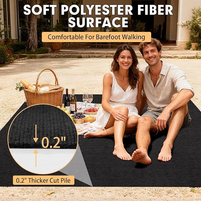Marine Carpet,6 FT x 14 FT Black Indoor Outdoor Carpet 0.2" Thick with Water-Proof TPE Backing, Non-Slide for Home, Patio, Porch, Deck