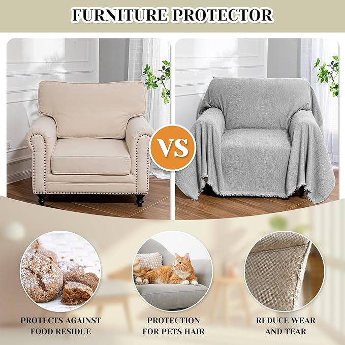 MEETSKY Grey Chair Couch Covers Sofa Cover Washable for Chair Recliner, Chenille Couch Cover for Dogs, Oversized Armchair Cushion, 71" X 91"