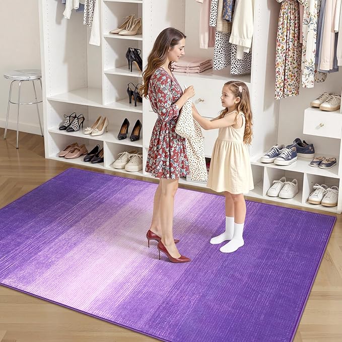 Wonnitar Modern Ombre Washable Rugs 5x7 for Bedroom, Non-Slip Purple Large Living Room Area Rug, Non-Shedding Abstract Low Pile Nursery Rug Soft Floor Carpet for Bedside Dorm (Purple, 5'x7')