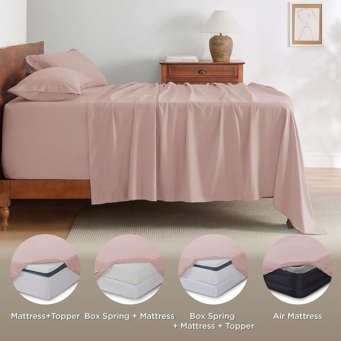 Bedsure Deep Pocket Full Size Bed Sheets Set - Fits Mattresses Up to 21 Inches Thick - 4 Piece GentleSoft Bed Sheets, Moisture Wicking, Cooling Bedsheet & Pillowcases, Easy & Secure Fit, Dusty Pink