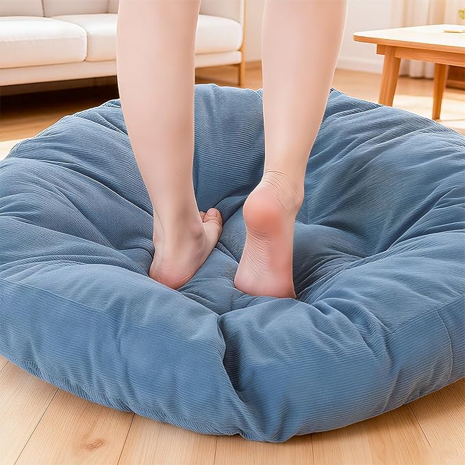 Large Floor Cushion Seating Round Floor Pillows Cushions for Adults Oversized Playroom Pillows Reading Nook Big Pillow for Sitting Meditation Yoga Living Room Sofa Balcony (Lake Blue)