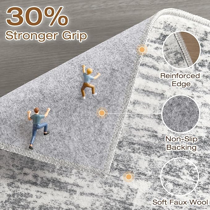 5x8 Area Rug Living Room: Washable Large Neutral Grey Rugs Abstract Soft Modern Stain Resistant Indoor Floor Non-Slip Carpet for Bedroom Nursery Kids Office Playroom Dining Room Under Table Home