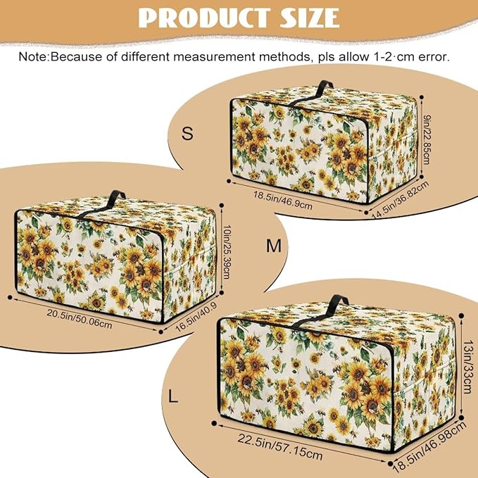 Sunflower Bee Print Toaster Oven Cover Dust-Proof Microwave Oven Cloth Cover with Storage Pockets Foldable Kitchen Machine Covers Case Protections Protector, S