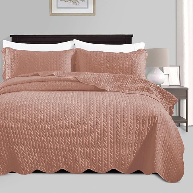 IR Imperial Rooms California King Quilt Bedding Set Size (118"x106") + 2 Pillow Shams (20" x 36"+ 2") - 3 Pcs All Season Reversible Microfiber Coverlet Embossed Quilt Bedspread (Peach/Baby Pink)