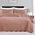 IR Imperial Rooms Twin Quilt Bedding Set Size (68” x 86”) + 1 Pillow Shams (20” x 26” + 2”) - 2 Pcs All Season Lightweight Reversible Microfiber Coverlet Embossed Quilt Bedspread (Peach/Baby Pink)