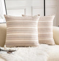 Decorative Boho Throw Pillow Covers, Farmhouse Textured Pillow Case, 20 x 20 Inch Set of 2, Chair Sofa Bedroom Living Room Home Decor Couch Cushion Case, Taupe and Beige Striped