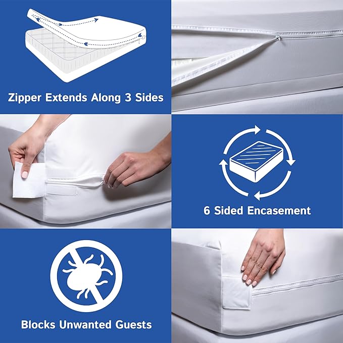 RV Short Queen Mattress Protector (60" Wx75 L) Waterproof Zippered Encasement Hypoallergenic Premium Bed Cover Protects Against Bedbugs Dust Allergies