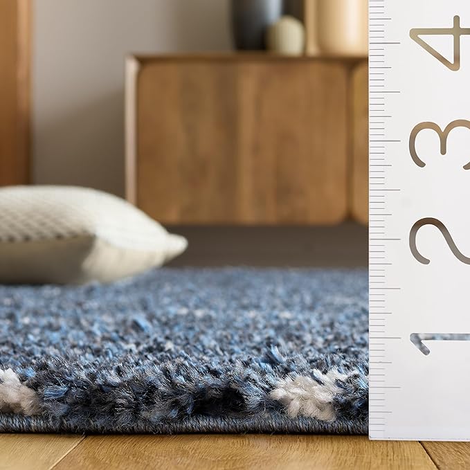 SAFAVIEH Arizona Shag Collection Area Rug - 6'7" x 9'2", Slate Blue & Ivory, Moroccan Boho Design, Non-Shedding & Easy to Clean, Ideal for Living Room, Bedroom, Dining Space (ASG743L)