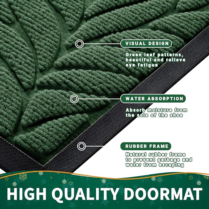 Yimobra 36x24 Large Door Mat Outdoor Indoor, All-Season Waterproof Door Mat Outside Entrance, All-Weather Non-Slip Outside Doormat for Garage Patio Entryway, Green