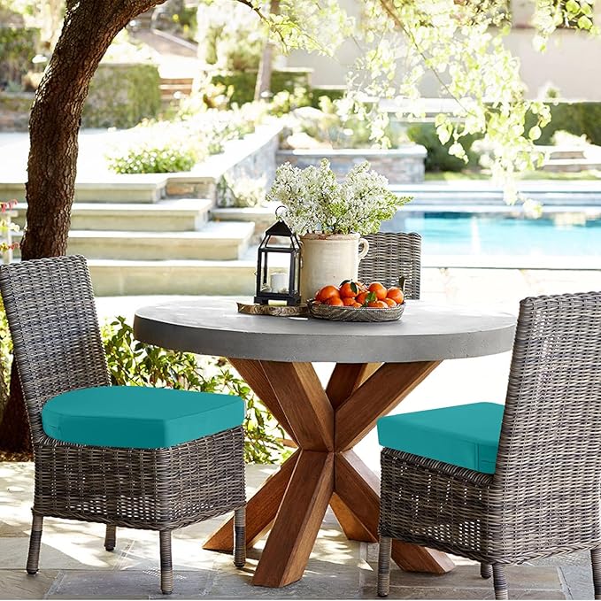 idee-home Outdoor Chair Cushions Set of 4, Thick 19" x 19" x 3" Outdoor Seat Cushions Patio Furniture Waterproof with Ties, Dining Pads