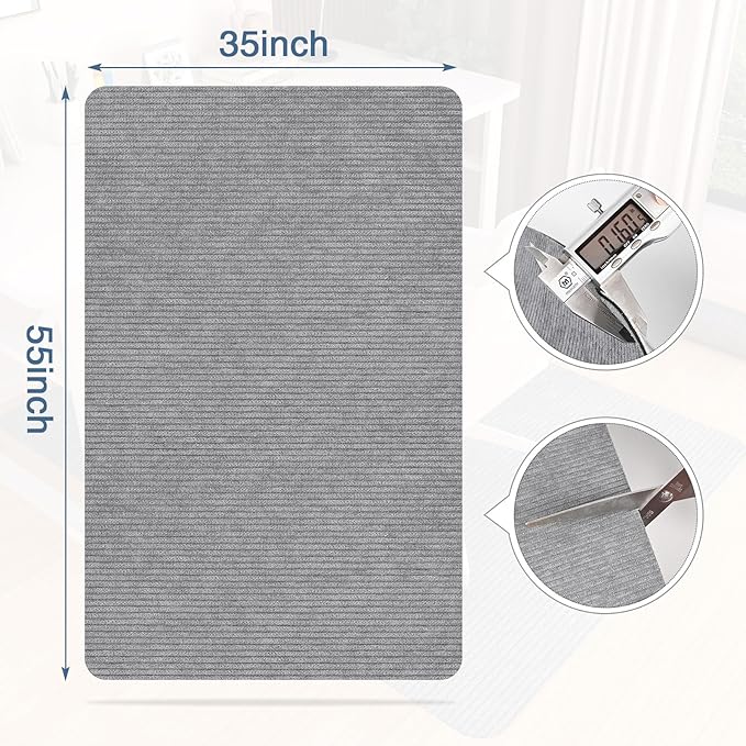 Placoot 2 Pack Desk Chair Mat for Hardwood Floor, Computer Chair Floor Mat, 55"x35" Office Chair Mat, Large Rubber Anti-Slip Floor Protector for Home Office Light Grey (Folding Packaging)
