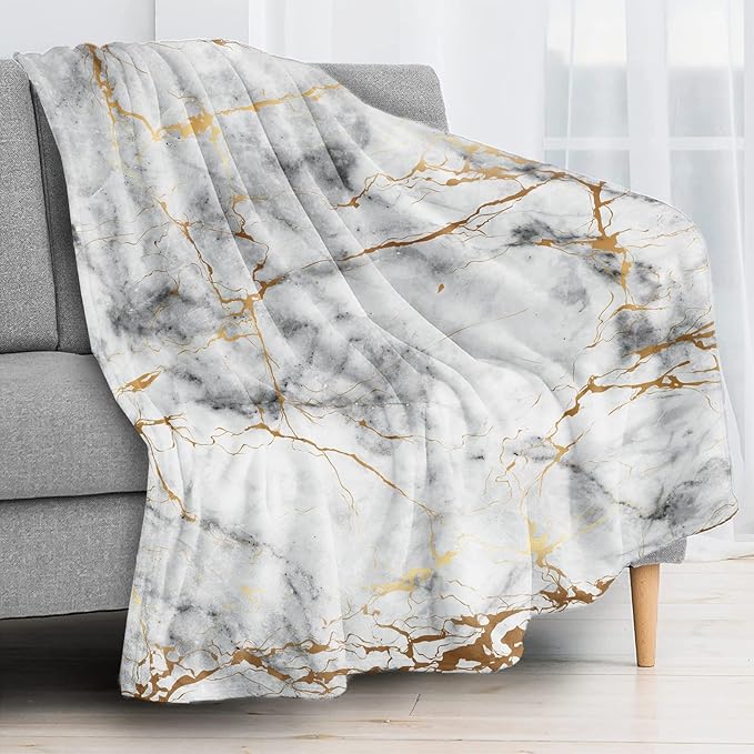 Gold Marble Throw Blanket for Couch, Super Soft Fuzzy Throws Warm Comfortable Plush Fleece Blanket, Fashion Decorative Flannel Fleece Blanket for All Season(40 x 50 in, Gold Marble)