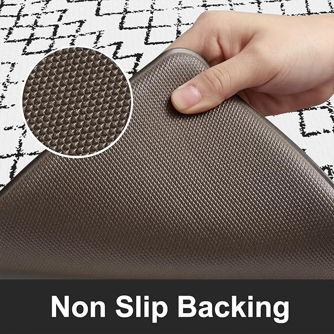 KIMODE Anti Fatigue Kitchen Mat for Floor, 20"x71" Farmhouse Kitchen Rug, Non Slip Waterproof Kitchen Floor Mat, Cushioned Standing Mat for Front of Sink Laundry Desk Bedroom Black and White