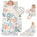 Viviland Toddler Nap Mat with Pillow and Minky Dot Blanket, Rolled Sleeping Mats/Slumber Bag, Large Thick Kids Nap Mat for Preschool, Daycare, Kindergarten, Travel Camping -Cute Cat